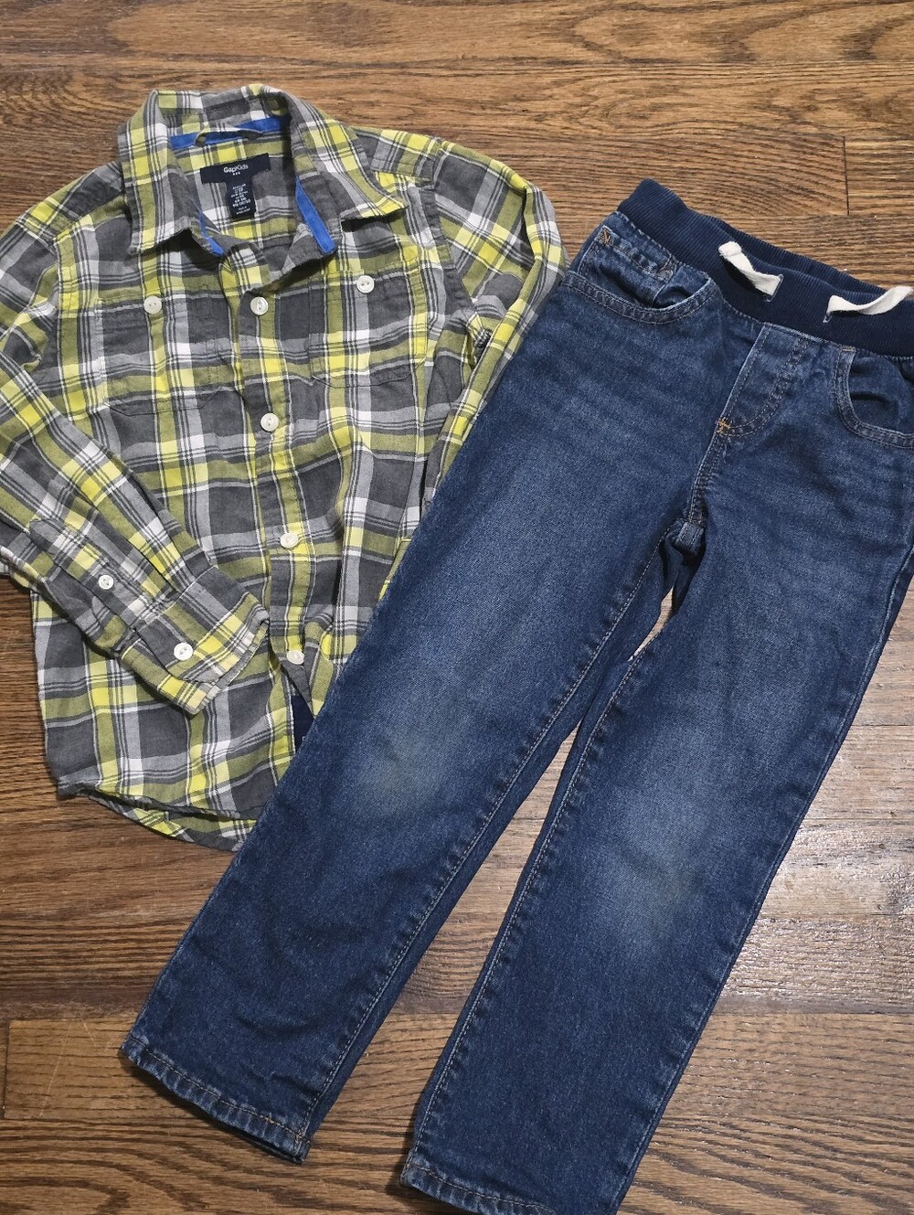 Gapkids Gray and Yellow Plaid Button-Down Shirt And Jeans